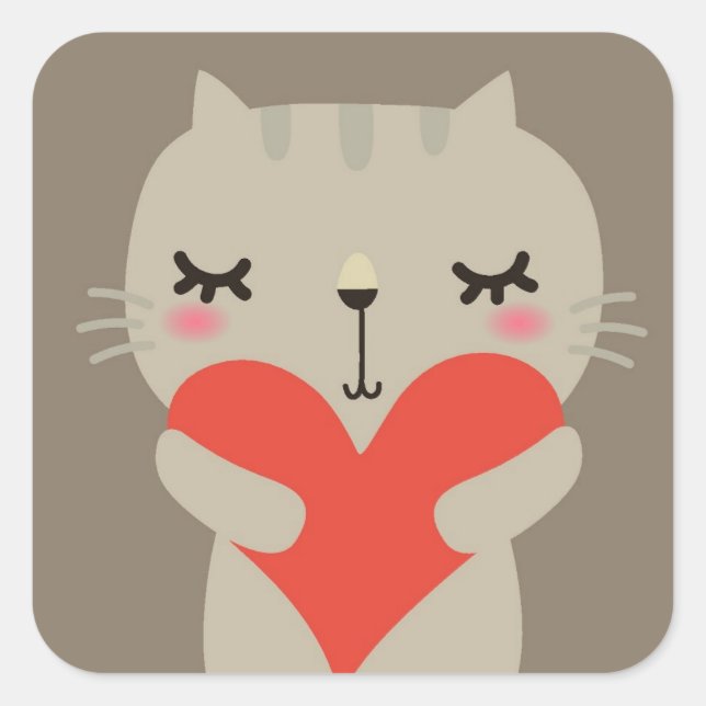 Pegatina Cuadrada Conejo lindo con amor (Anverso)