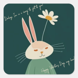 Pegatina Cuadrada conejo personalizado, El día de San Valentín