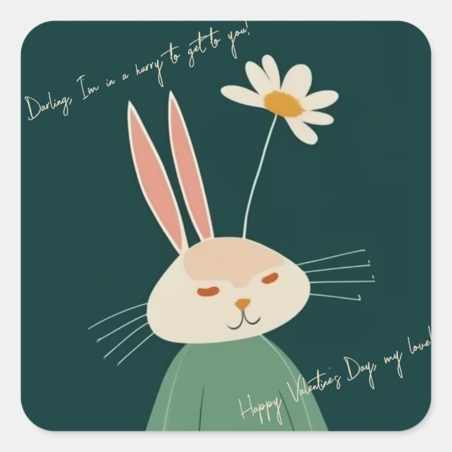 Pegatina Cuadrada conejo personalizado, El día de San Valentín (Anverso)