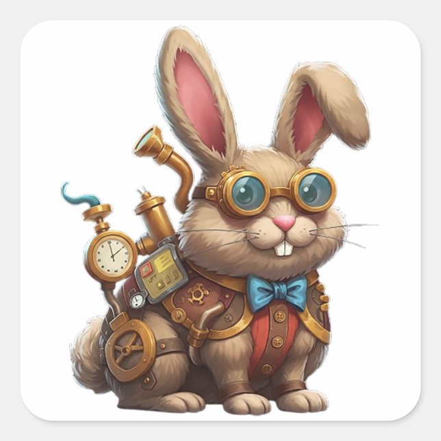 PEGATINA CUADRADA CONEJO STEAMPUNK (Anverso)