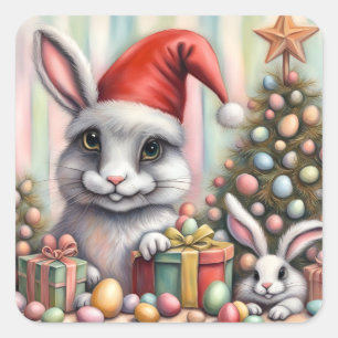 Pegatina Cuadrada Conejos de Navidades de Pascua inapropiados