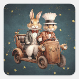 Pegatina Cuadrada Conejos navideños cutáneos