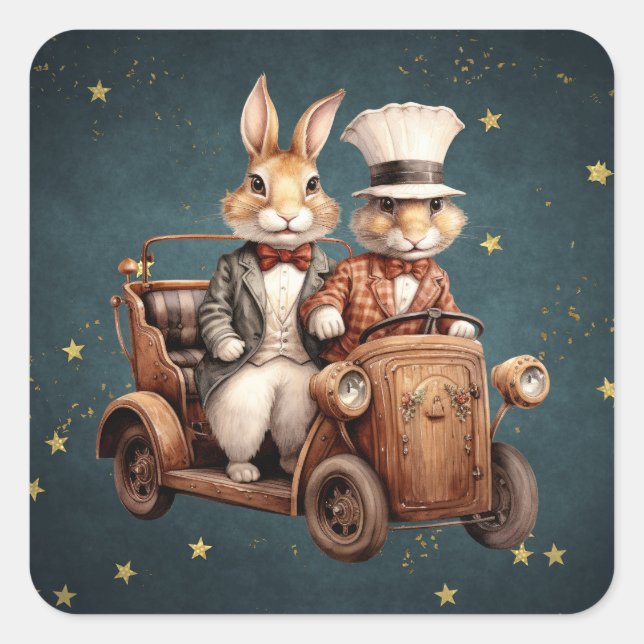 Pegatina Cuadrada Conejos navideños cutáneos (Anverso)