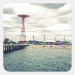 Pegatina Cuadrada Coney Island Beach Panorama