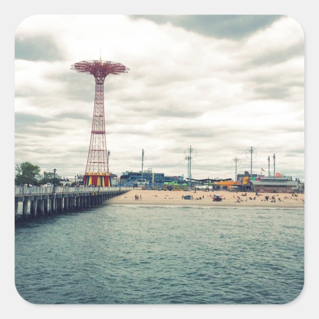 Pegatina Cuadrada Coney Island Beach Panorama (Anverso)