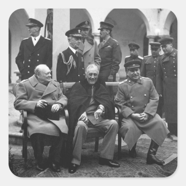 Pegatina Cuadrada Conferencia de Yalta Roosevelt Stalin Churchill 19 (Anverso)