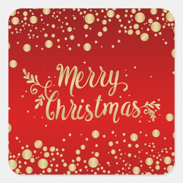 Pegatina Cuadrada Confeti dorado sobre la navidad de los merry rojos (Anverso)