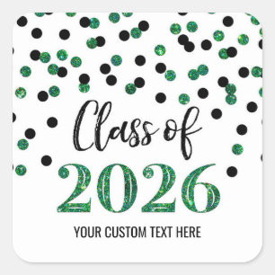 Pegatina Cuadrada Confeti Negro Verde Graduación 2026