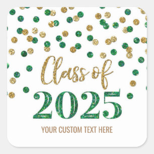 Pegatina Cuadrada Confeti Verde Rojo Graduación 2025 