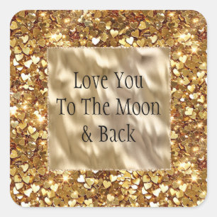 Pegatina Cuadrada Confetti de los corazones dorados