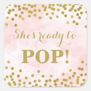 Pegatina Cuadrada Confetti de oro color de agua rosada que está list