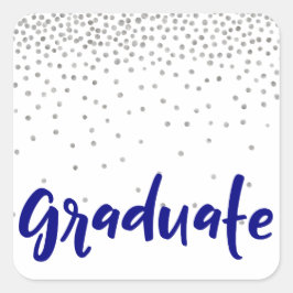 Pegatina Cuadrada Confetti plateado sobre blanco: "Graduación" moder