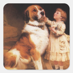 Pegatina Cuadrada Confianza de Charles Burton Barber, perro San Bern