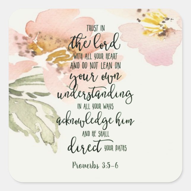 Pegatina Cuadrada Confianza en la floral del Señor (Anverso)