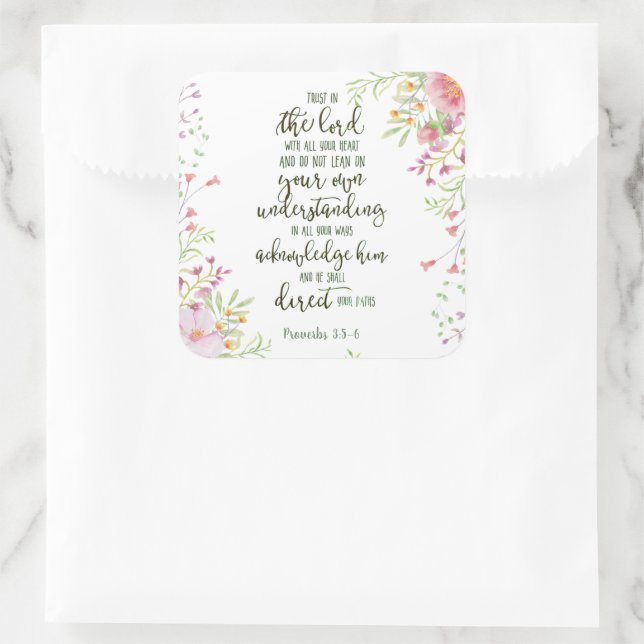 Pegatina Cuadrada Confianza en la floral del Señor (Bolso)