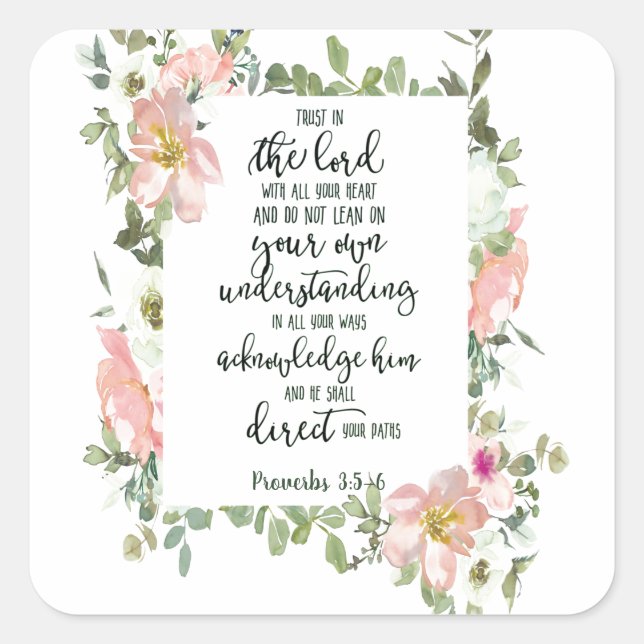 Pegatina Cuadrada Confianza en la floral del Señor (Anverso)