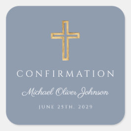 Pegatina Cuadrada Confirmación de travesía religiosa azul turquesa m