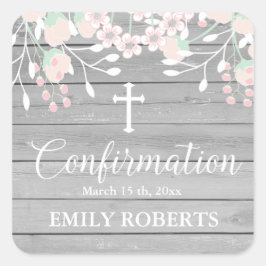 Pegatina Cuadrada Conformación floral rugosa de madera gris