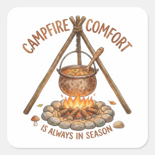 Pegatina Cuadrada Confort de fogata Cocina de camping al aire libre