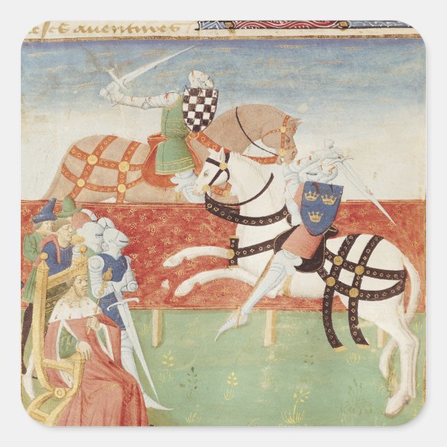 Pegatina Cuadrada Confrontación de dos caballeros ante el rey (Anverso)