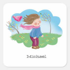 Pegatina Cuadrada Congelación de niños personalizados en otoño, temp