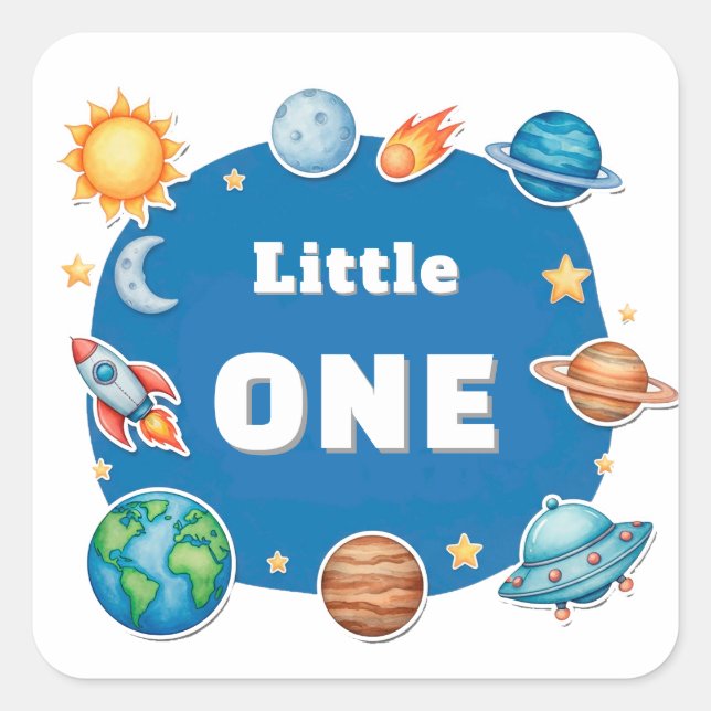 Pegatina Cuadrada Conjunto de Clipart de Círculo Espacial (Anverso)