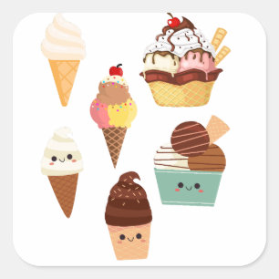 Pegatina Cuadrada Conjunto de helados pegatinas.