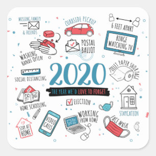 Pegatina Cuadrada Conmemorativo bloqueo de cuarentena 2020