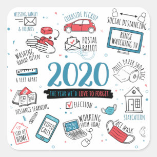 Pegatina Cuadrada Conmemorativo del bloqueo de cuarentena de 2020