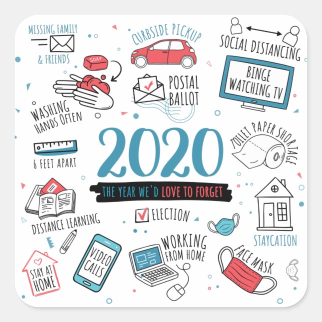 Pegatina Cuadrada Conmemorativo del bloqueo de cuarentena de 2020 (Anverso)