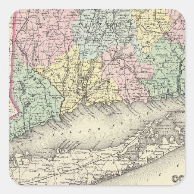 Pegatina Cuadrada Connecticut (Anverso)