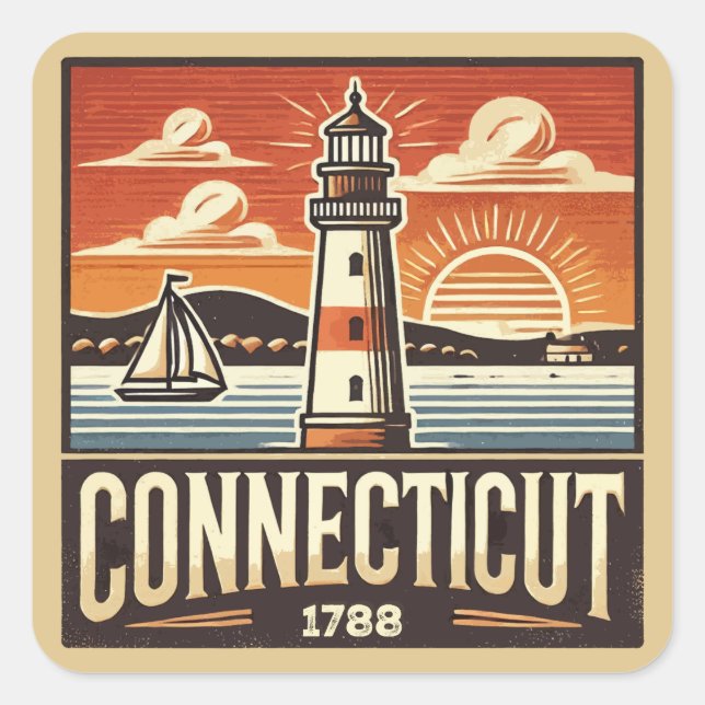 Pegatina Cuadrada Connecticut (Anverso)