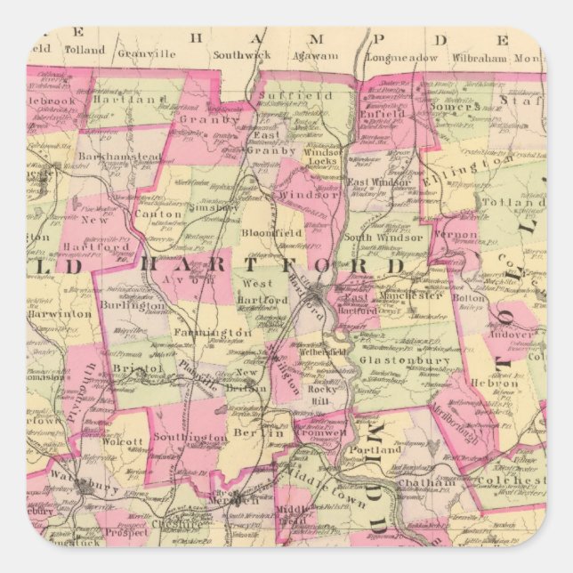 Pegatina Cuadrada Connecticut 12 (Anverso)