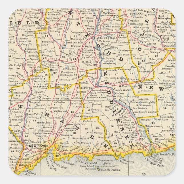 Pegatina Cuadrada Connecticut 14 (Anverso)