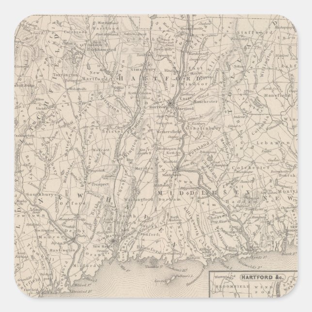 Pegatina Cuadrada Connecticut 3 (Anverso)