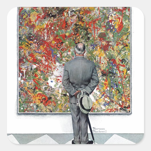 Pegatina Cuadrada Connoseur de arte por Norman Rockwell (Anverso)