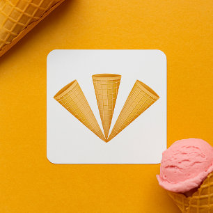 Pegatina Cuadrada Cono de helado de gofre triple Postre de verano