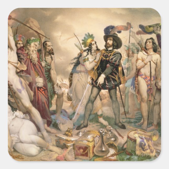 Pegatina Cuadrada Conquista de México (Anverso)