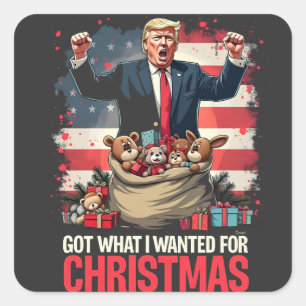 Pegatina Cuadrada Conseguí lo que quería para Navidad Trump Santa