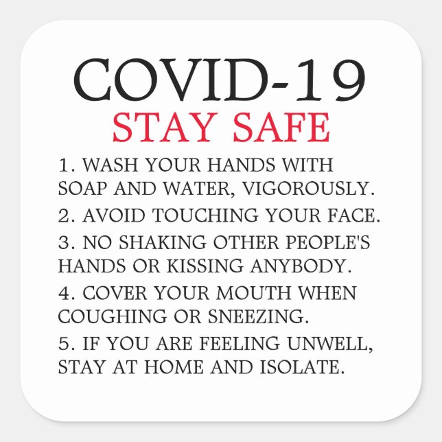 Pegatina Cuadrada Consejo Covid-19 (Anverso)