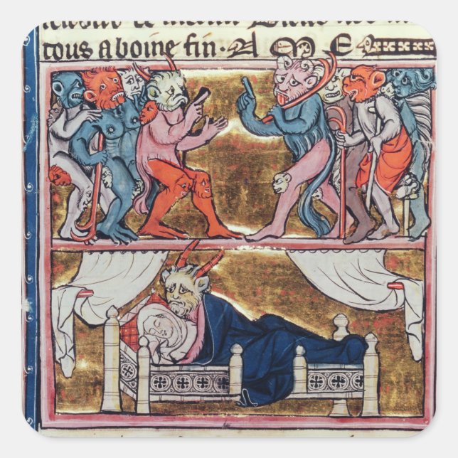 Pegatina Cuadrada Consejo de Demonios, de 'l'Histoire de Merlin' (Anverso)