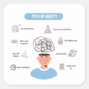 Pegatina Cuadrada Consejos de Ansiedad Arte Minimal de Salud Mental