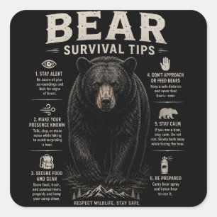 Pegatina Cuadrada Consejos de supervivencia del oso de Black Bear Vi