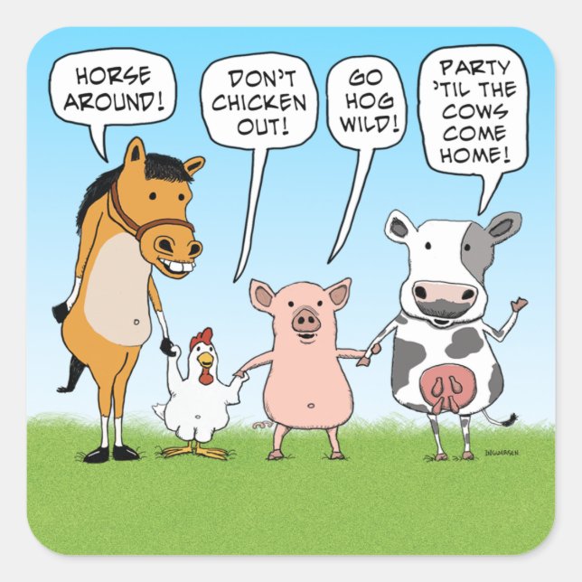 Pegatina Cuadrada Consejos divertidos de animales Fiestas (Anverso)