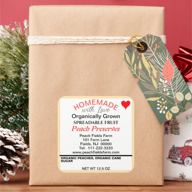 Pegatina Cuadrada Conservación de conservas de Naranja rojo orgánico (Vacaciones)