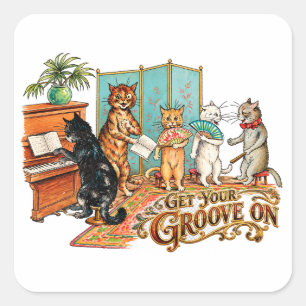 Pegatina Cuadrada Consigue Tu Ritmo Gatos Musicales Vintage