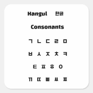 Pegatina Cuadrada Consonantes hangul/한 글 자 음