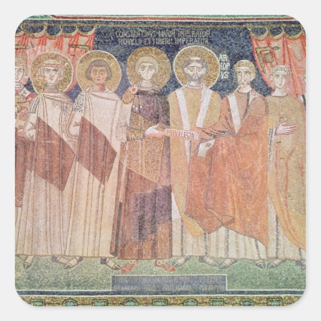 Pegatina Cuadrada Constantine IV concede privilegios a Bishop (Anverso)
