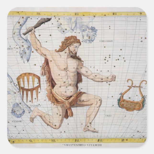 Pegatina Cuadrada Constelación de Hércules con Corona y Lyra, pl (Anverso)