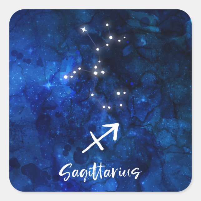 Pegatina Cuadrada Constelación Sagittarius Zodiac Galaxia Celestial (Anverso)